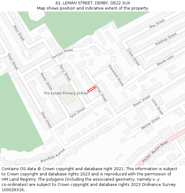 62, LEMAN STREET, DERBY, DE22 3UX: Location map and indicative extent of plot