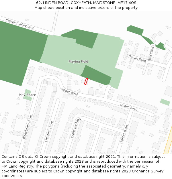 62, LINDEN ROAD, COXHEATH, MAIDSTONE, ME17 4QS: Location map and indicative extent of plot