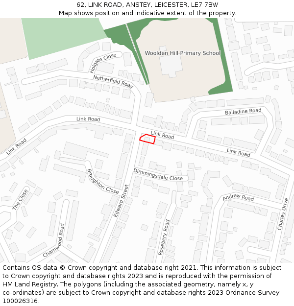 62, LINK ROAD, ANSTEY, LEICESTER, LE7 7BW: Location map and indicative extent of plot