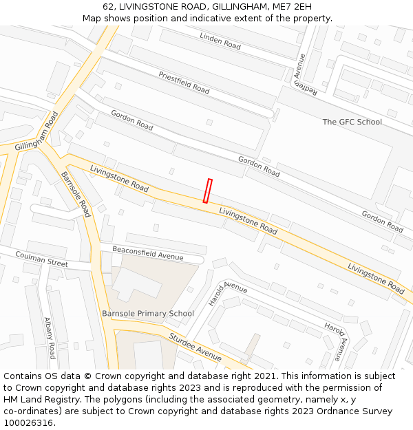 62, LIVINGSTONE ROAD, GILLINGHAM, ME7 2EH: Location map and indicative extent of plot
