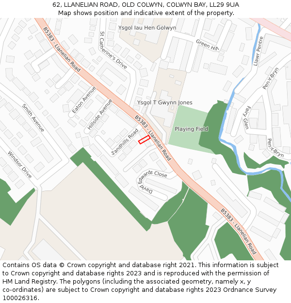 62, LLANELIAN ROAD, OLD COLWYN, COLWYN BAY, LL29 9UA: Location map and indicative extent of plot