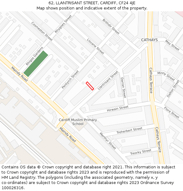 62, LLANTRISANT STREET, CARDIFF, CF24 4JE: Location map and indicative extent of plot