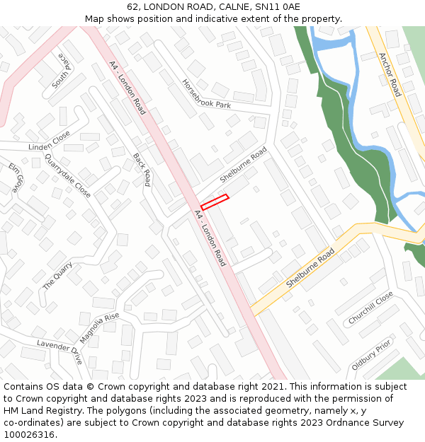 62, LONDON ROAD, CALNE, SN11 0AE: Location map and indicative extent of plot
