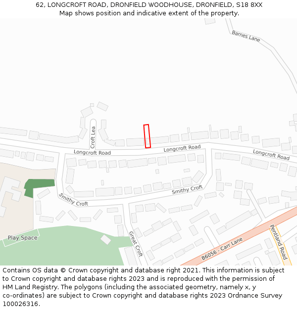 62, LONGCROFT ROAD, DRONFIELD WOODHOUSE, DRONFIELD, S18 8XX: Location map and indicative extent of plot