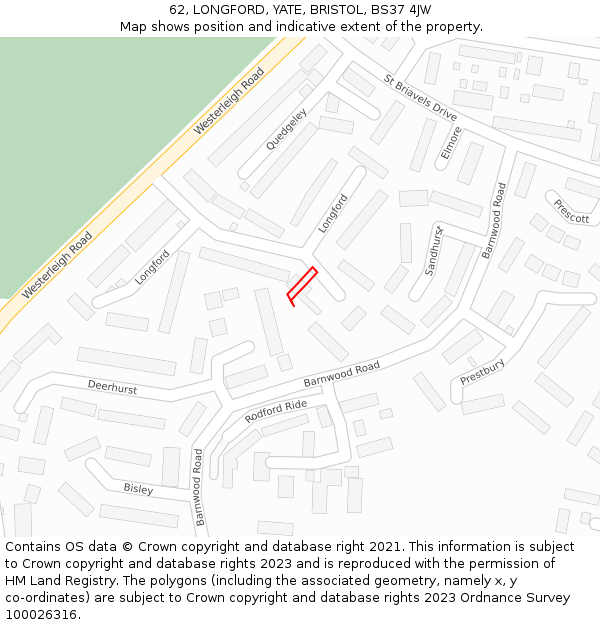 62, LONGFORD, YATE, BRISTOL, BS37 4JW: Location map and indicative extent of plot