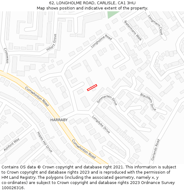 62, LONGHOLME ROAD, CARLISLE, CA1 3HU: Location map and indicative extent of plot