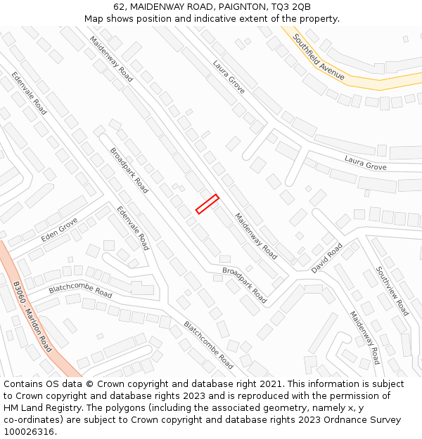 62, MAIDENWAY ROAD, PAIGNTON, TQ3 2QB: Location map and indicative extent of plot