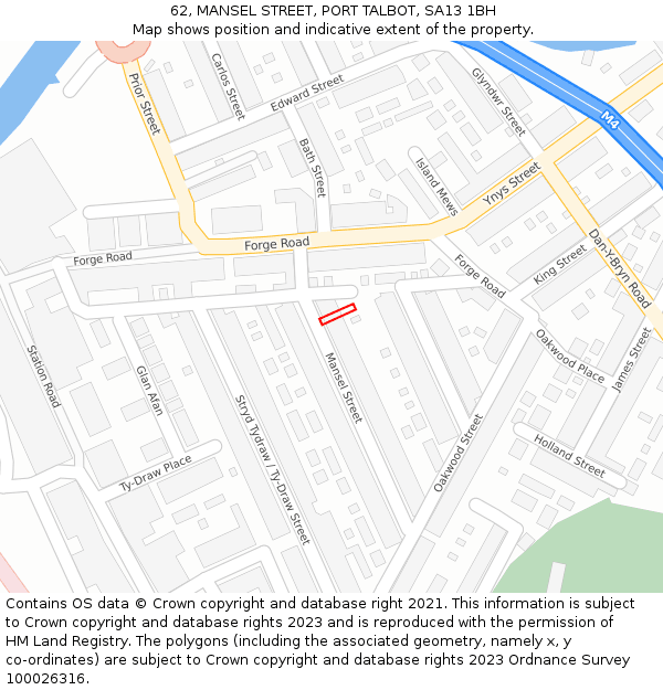 62, MANSEL STREET, PORT TALBOT, SA13 1BH: Location map and indicative extent of plot