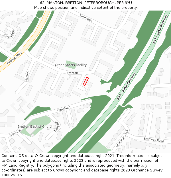 62, MANTON, BRETTON, PETERBOROUGH, PE3 9YU: Location map and indicative extent of plot