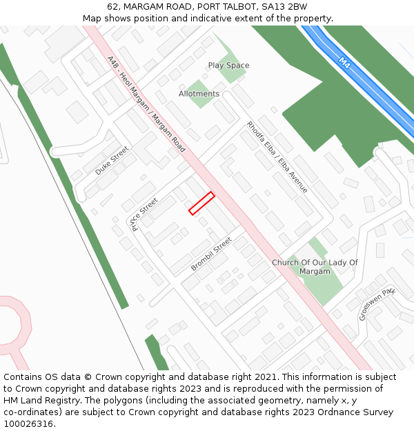 62, MARGAM ROAD, PORT TALBOT, SA13 2BW: Location map and indicative extent of plot