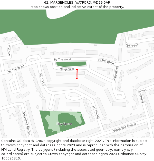 62, MARGEHOLES, WATFORD, WD19 5AR: Location map and indicative extent of plot