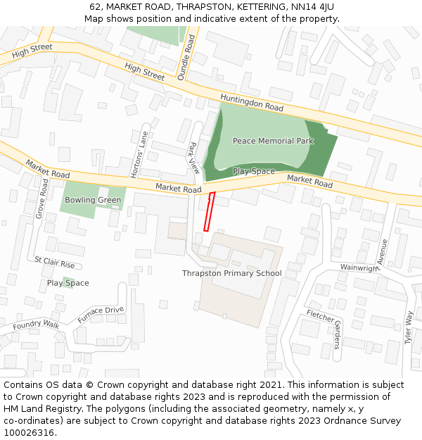 62, MARKET ROAD, THRAPSTON, KETTERING, NN14 4JU: Location map and indicative extent of plot