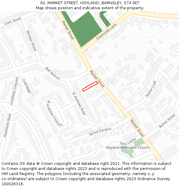 62, MARKET STREET, HOYLAND, BARNSLEY, S74 0ET: Location map and indicative extent of plot