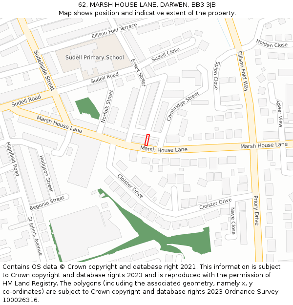 62, MARSH HOUSE LANE, DARWEN, BB3 3JB: Location map and indicative extent of plot