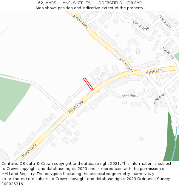 62, MARSH LANE, SHEPLEY, HUDDERSFIELD, HD8 8AP: Location map and indicative extent of plot