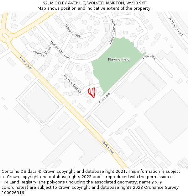 62, MICKLEY AVENUE, WOLVERHAMPTON, WV10 9YF: Location map and indicative extent of plot