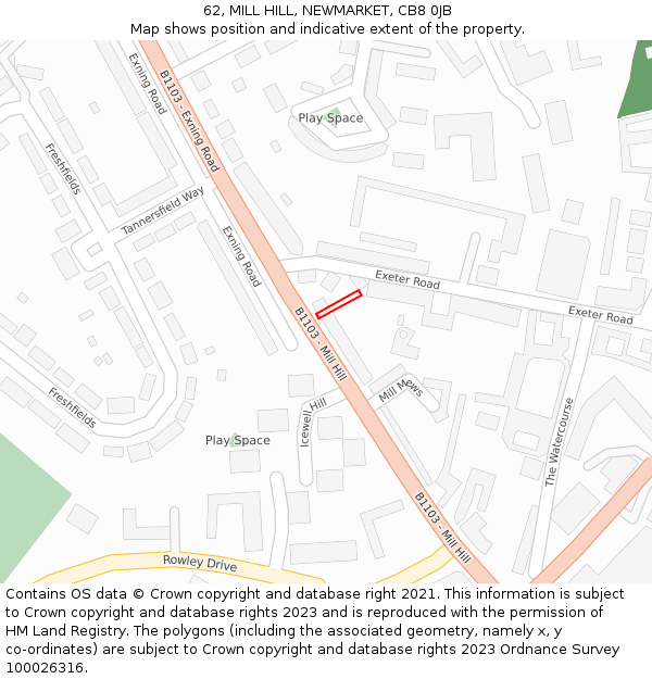 62, MILL HILL, NEWMARKET, CB8 0JB: Location map and indicative extent of plot