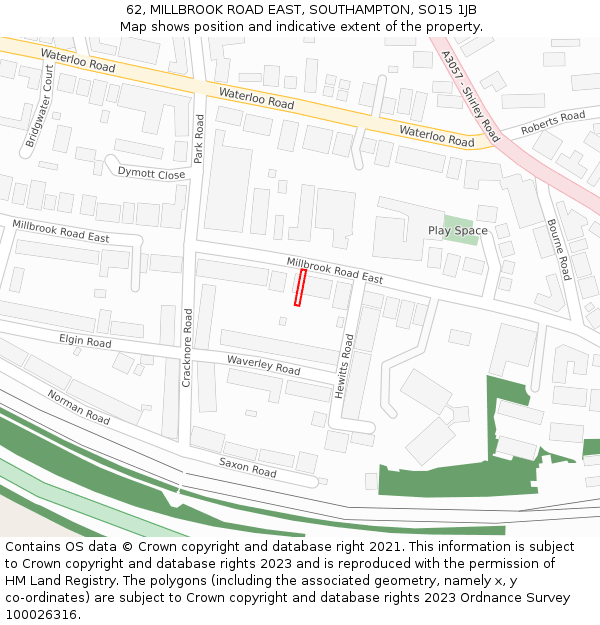62, MILLBROOK ROAD EAST, SOUTHAMPTON, SO15 1JB: Location map and indicative extent of plot