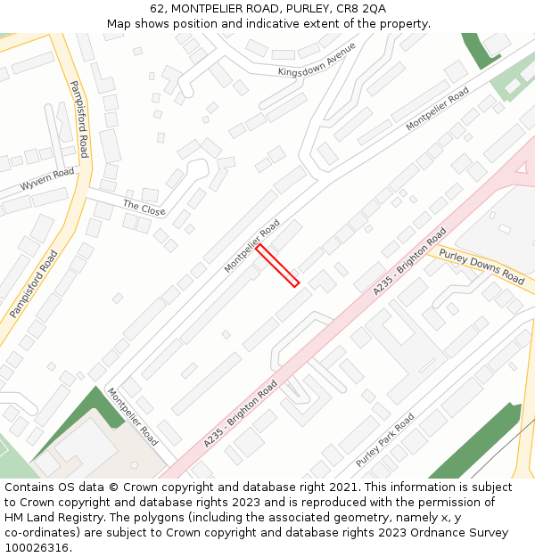 62, MONTPELIER ROAD, PURLEY, CR8 2QA: Location map and indicative extent of plot