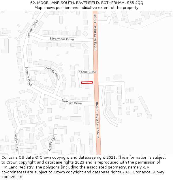 62, MOOR LANE SOUTH, RAVENFIELD, ROTHERHAM, S65 4QQ: Location map and indicative extent of plot