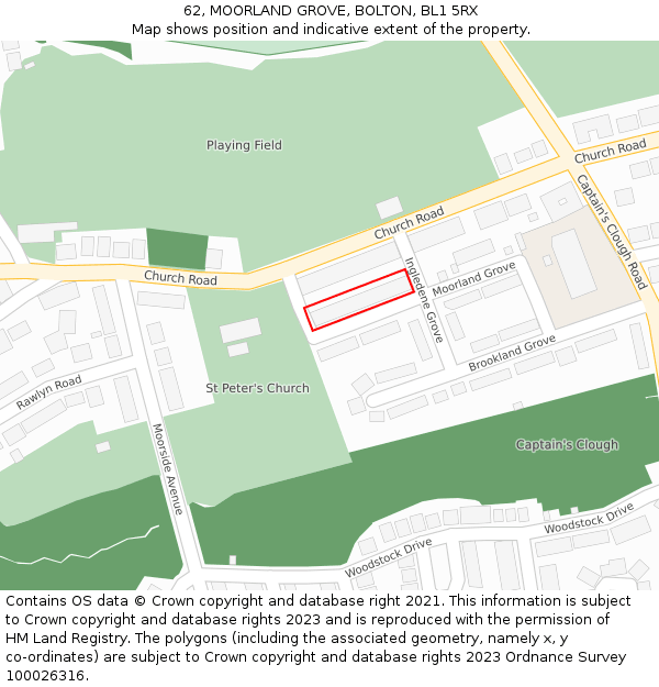 62, MOORLAND GROVE, BOLTON, BL1 5RX: Location map and indicative extent of plot