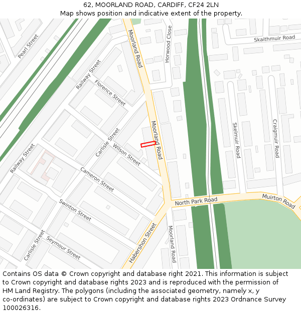 62, MOORLAND ROAD, CARDIFF, CF24 2LN: Location map and indicative extent of plot