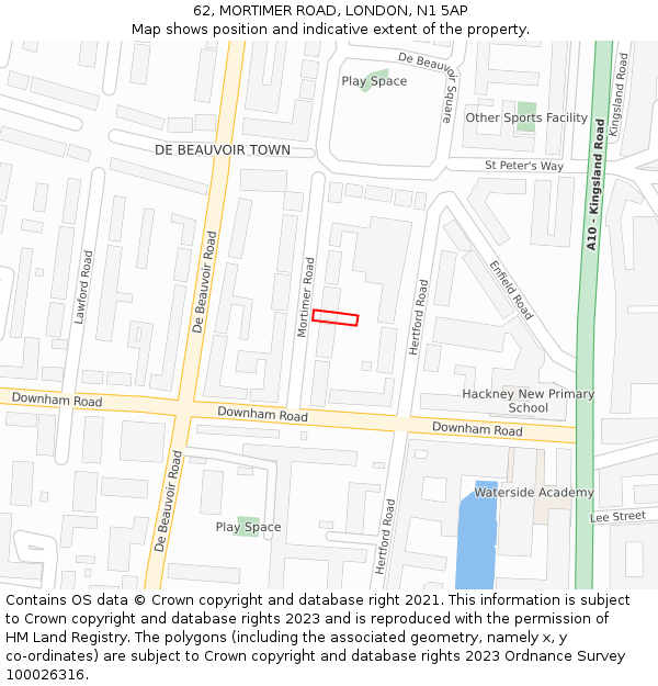 62, MORTIMER ROAD, LONDON, N1 5AP: Location map and indicative extent of plot