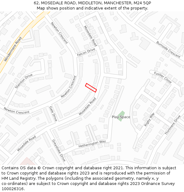 62, MOSEDALE ROAD, MIDDLETON, MANCHESTER, M24 5QP: Location map and indicative extent of plot