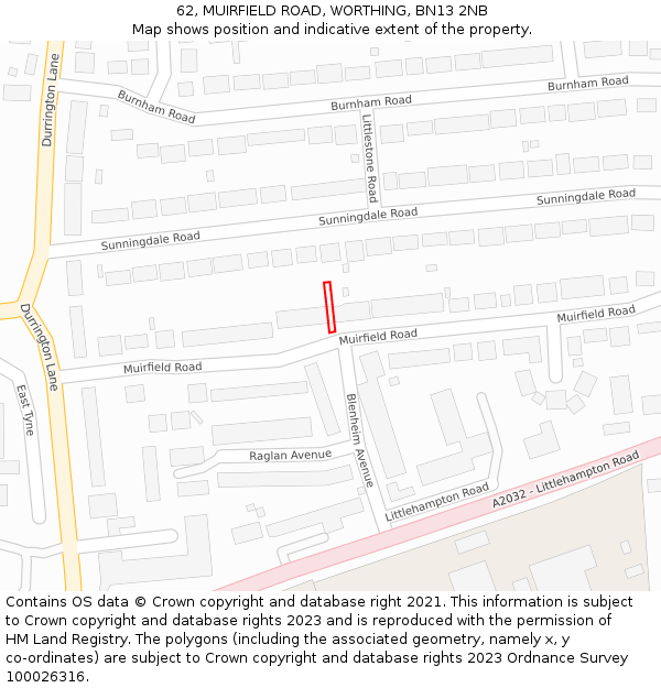 62, MUIRFIELD ROAD, WORTHING, BN13 2NB: Location map and indicative extent of plot