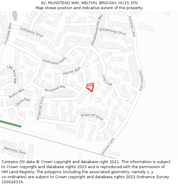 62, MUNSTEAD WAY, WELTON, BROUGH, HU15 1FN: Location map and indicative extent of plot
