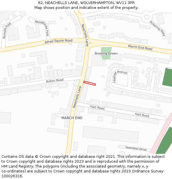 62, NEACHELLS LANE, WOLVERHAMPTON, WV11 3PR: Location map and indicative extent of plot