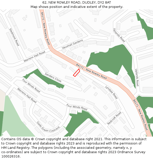 62, NEW ROWLEY ROAD, DUDLEY, DY2 8AT: Location map and indicative extent of plot
