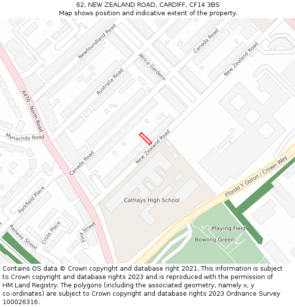 62, NEW ZEALAND ROAD, CARDIFF, CF14 3BS: Location map and indicative extent of plot