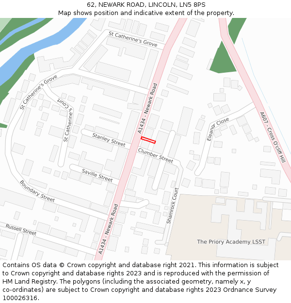 62, NEWARK ROAD, LINCOLN, LN5 8PS: Location map and indicative extent of plot