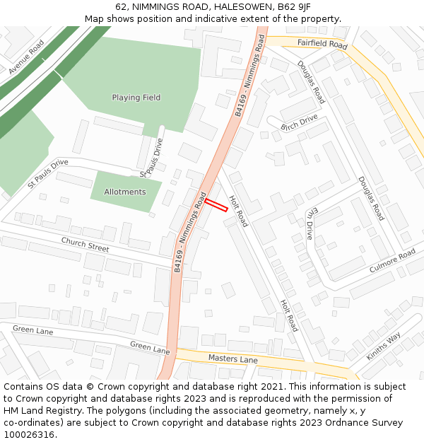 62, NIMMINGS ROAD, HALESOWEN, B62 9JF: Location map and indicative extent of plot