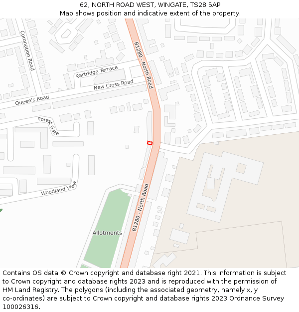 62, NORTH ROAD WEST, WINGATE, TS28 5AP: Location map and indicative extent of plot