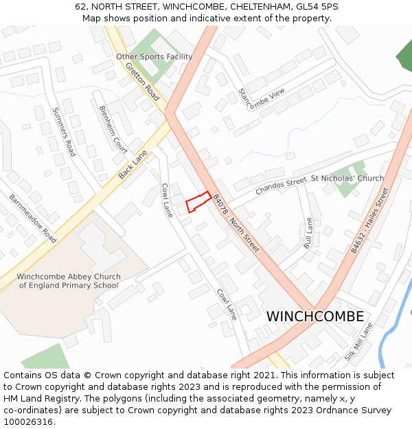 62, NORTH STREET, WINCHCOMBE, CHELTENHAM, GL54 5PS: Location map and indicative extent of plot