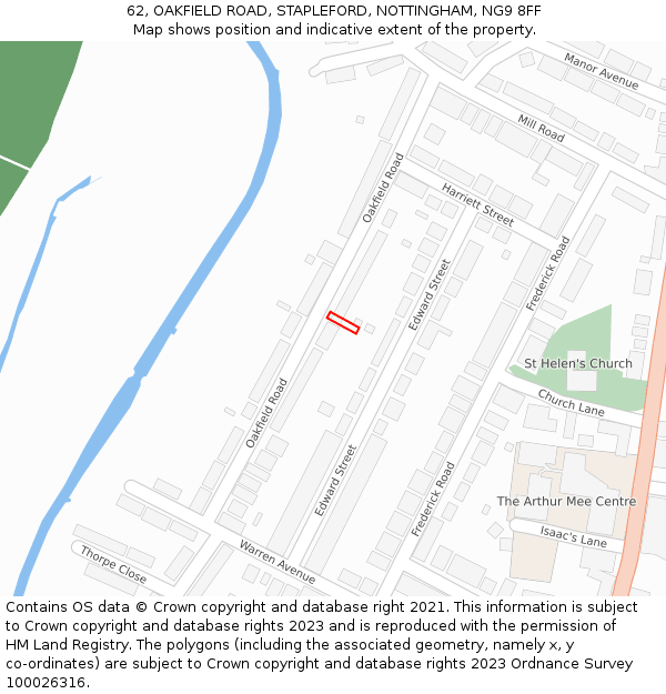 62, OAKFIELD ROAD, STAPLEFORD, NOTTINGHAM, NG9 8FF: Location map and indicative extent of plot