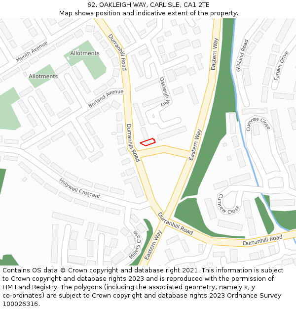 62, OAKLEIGH WAY, CARLISLE, CA1 2TE: Location map and indicative extent of plot
