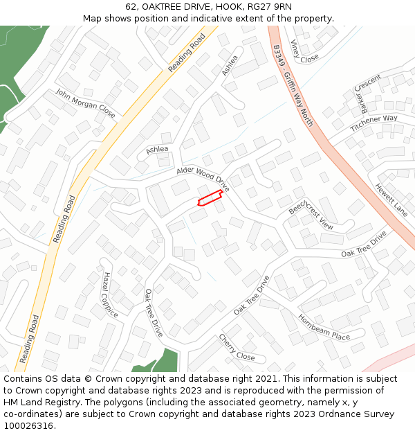 62, OAKTREE DRIVE, HOOK, RG27 9RN: Location map and indicative extent of plot