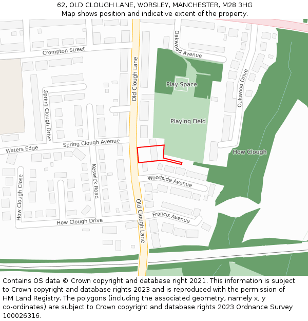62, OLD CLOUGH LANE, WORSLEY, MANCHESTER, M28 3HG: Location map and indicative extent of plot