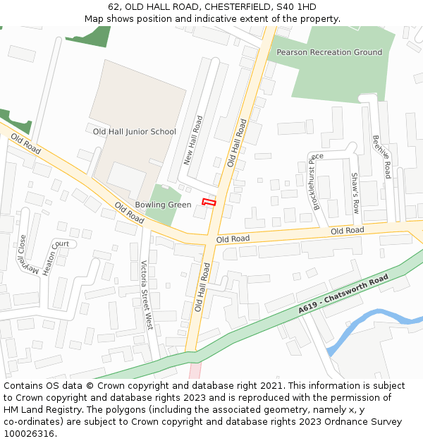 62, OLD HALL ROAD, CHESTERFIELD, S40 1HD: Location map and indicative extent of plot