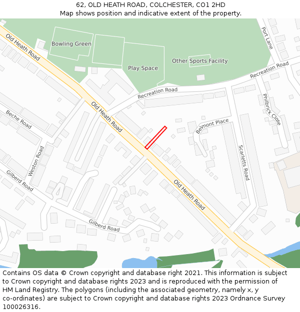 62, OLD HEATH ROAD, COLCHESTER, CO1 2HD: Location map and indicative extent of plot