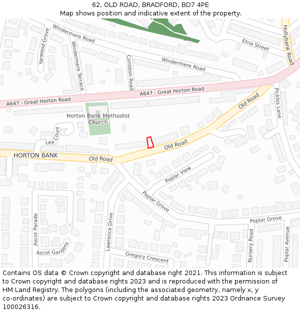 62, OLD ROAD, BRADFORD, BD7 4PE: Location map and indicative extent of plot
