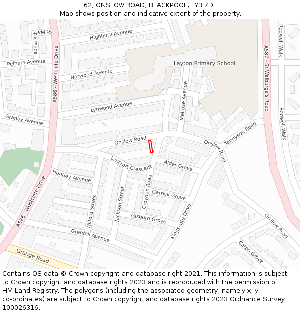 62, ONSLOW ROAD, BLACKPOOL, FY3 7DF: Location map and indicative extent of plot