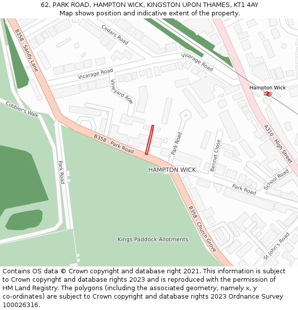 62, PARK ROAD, HAMPTON WICK, KINGSTON UPON THAMES, KT1 4AY: Location map and indicative extent of plot