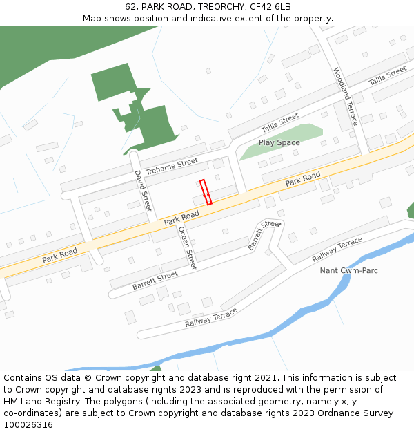 62, PARK ROAD, TREORCHY, CF42 6LB: Location map and indicative extent of plot