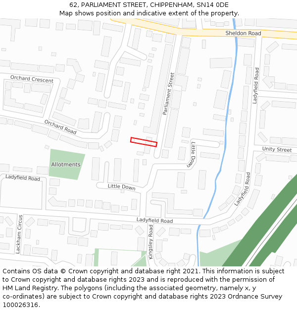 62, PARLIAMENT STREET, CHIPPENHAM, SN14 0DE: Location map and indicative extent of plot