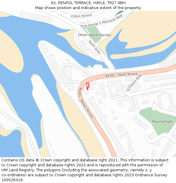 62, PENPOL TERRACE, HAYLE, TR27 4BH: Location map and indicative extent of plot