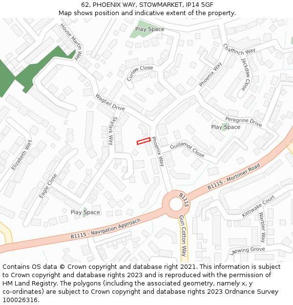 62, PHOENIX WAY, STOWMARKET, IP14 5GF: Location map and indicative extent of plot